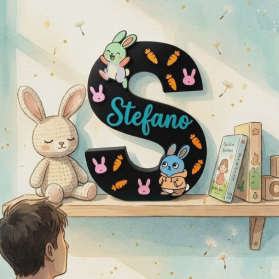 Personalisierter dekorativer Buchstabe mit Namen Stefano – Hasen-Thema, Geschenk für Jungen von Bimbi Unici