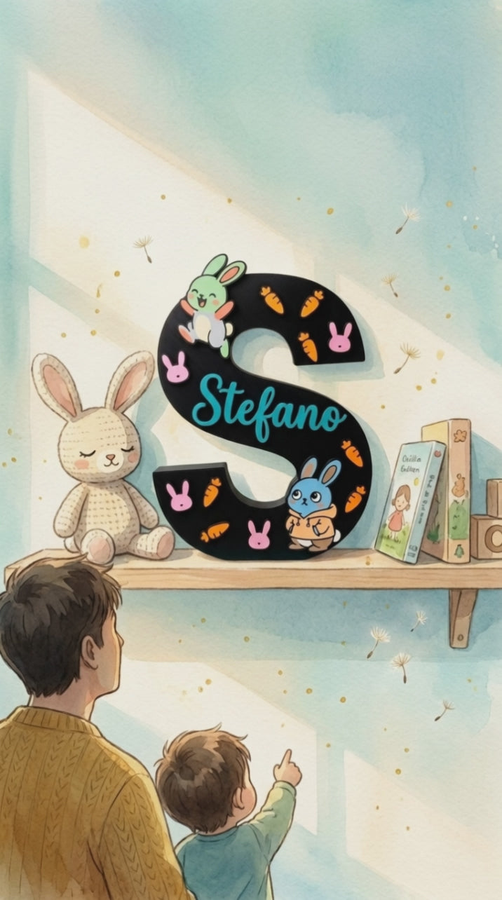 Personalisierter dekorativer Buchstabe mit Namen Stefano – Hasen-Thema, Geschenk für Jungen von Bimbi Unici